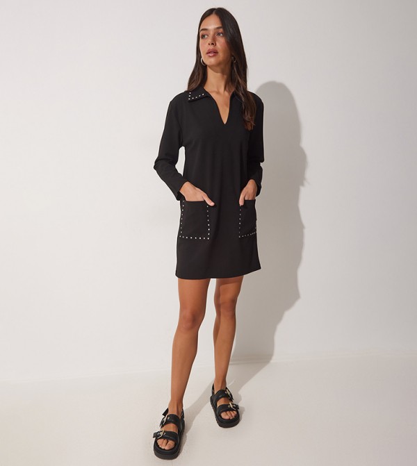 Embroidered Detail Pocket Mini Dress
