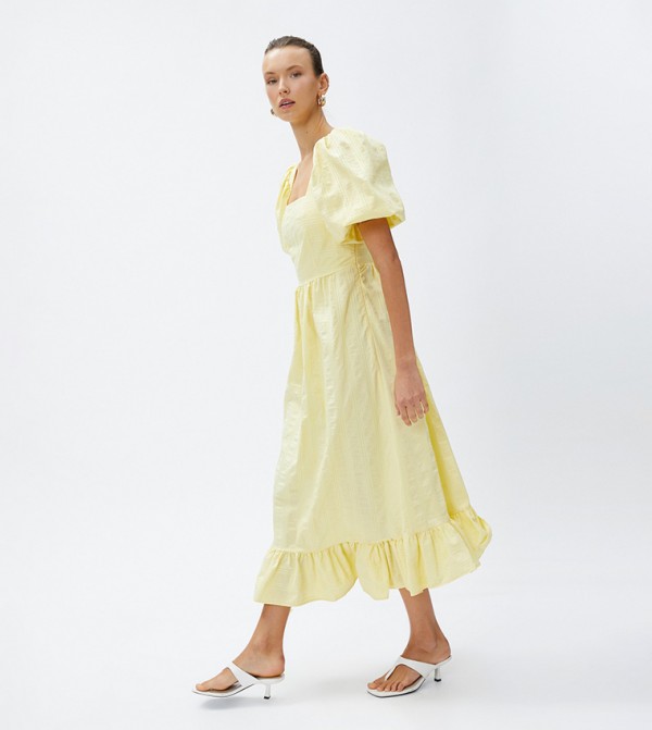 Square Neck Balloon Sleeves Dress