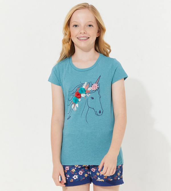 Aero Girl's Flower Applique Detailed T-Shirt