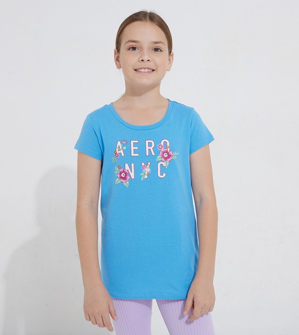 Aero Girl's Glitter Printed Short Sleeves T-Shirt