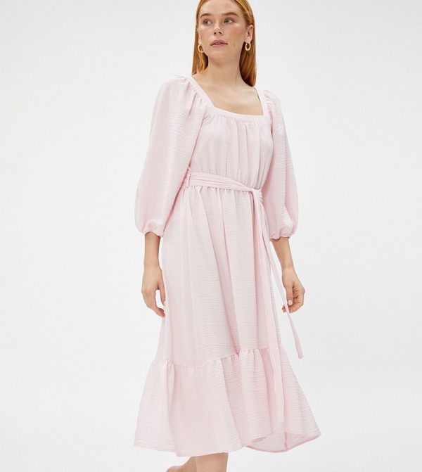 Solid Square Neck Midi Dress