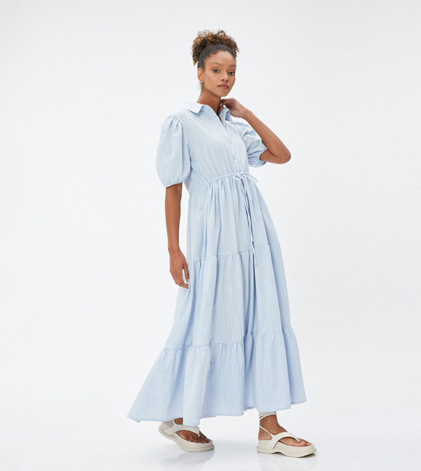 Solid Short Sleeves Maxi Dress