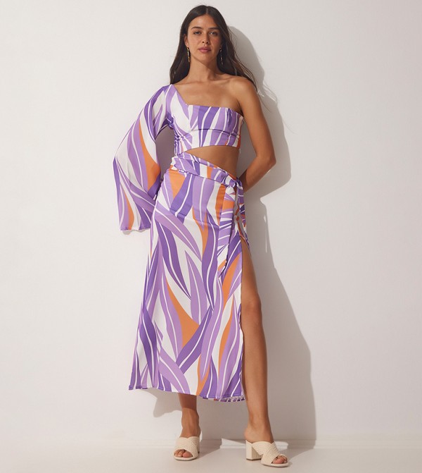 Patterned One-Shoulder Midaxi Dress