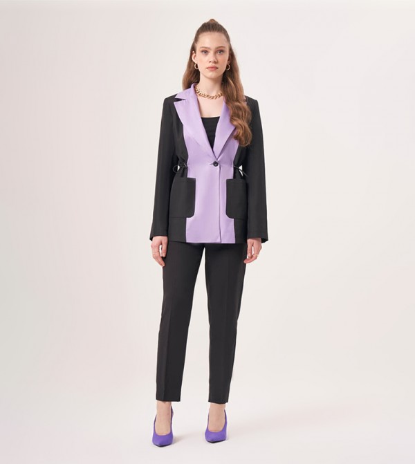 Color Block Lapel Collar Blazer