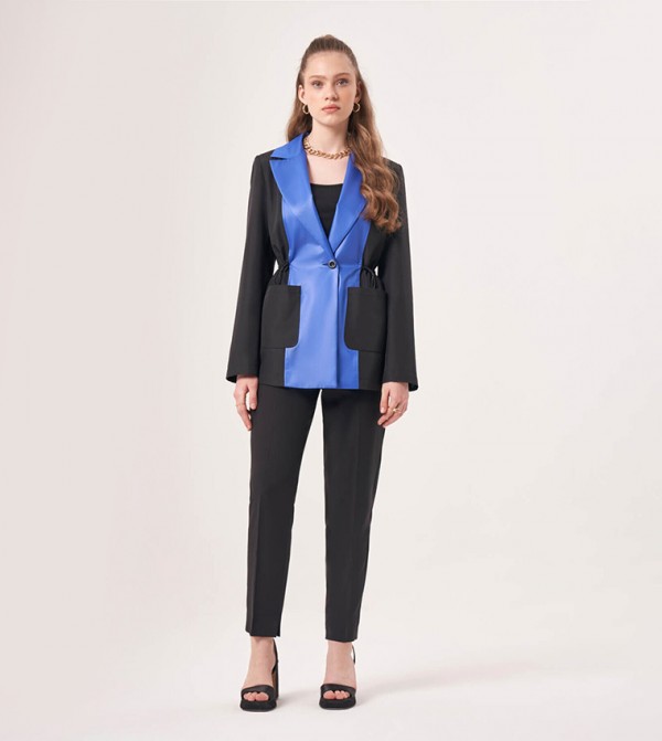 Color Block Lapel Collar Blazer