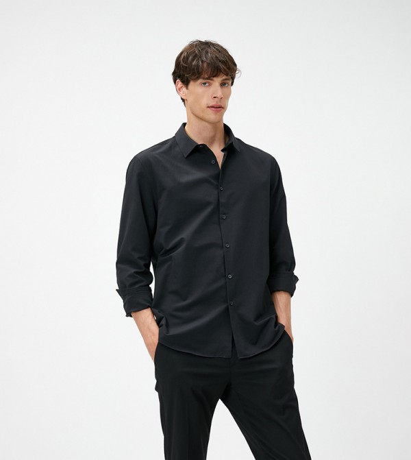 Buy Koton Solid Long Sleeves Shirt In Black | 6thStreet UAE
