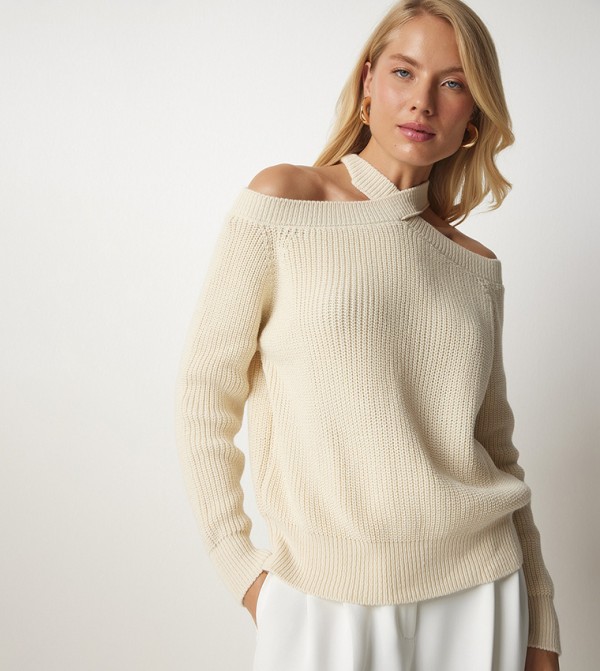 Buy Happiness stanbul Ribbed Off Shoulder Sweater In Cream