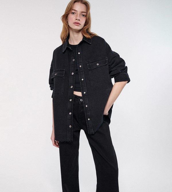 Oversized distressed online black denim jacket