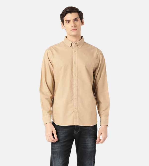 Solid Button-Down Collar Denim Shirt