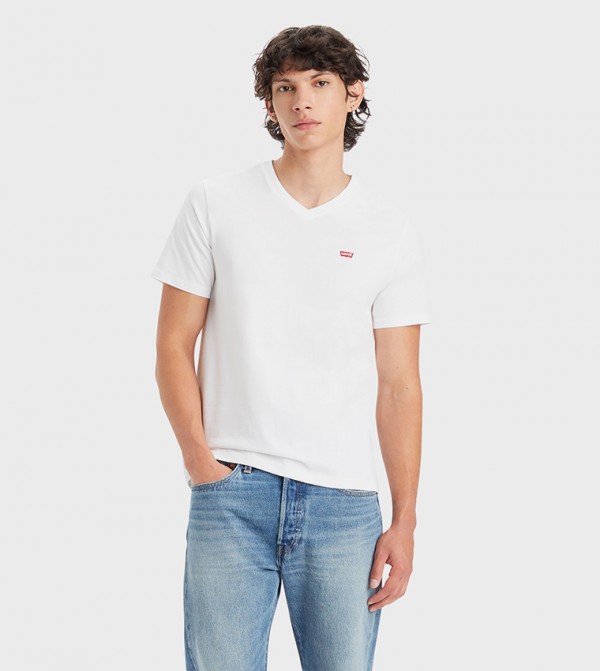Logo Detail Housemark V-Neck T-Shirt