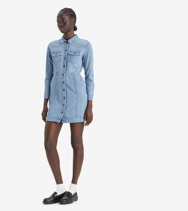 FLYNN Pocket Detail Denim Shirt Dress