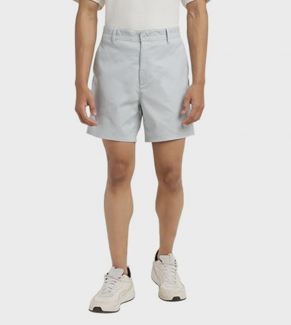 Button Closure Straight Fit Chino Shorts