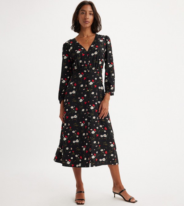 BRESLIN Printed long Sleeves A-Line Dress