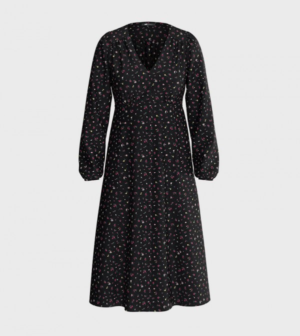 SARINA Printed Long Sleeves Midi Dress