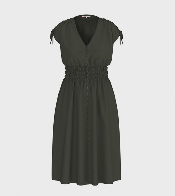BETTY Ruched Sleeves Midi Dress