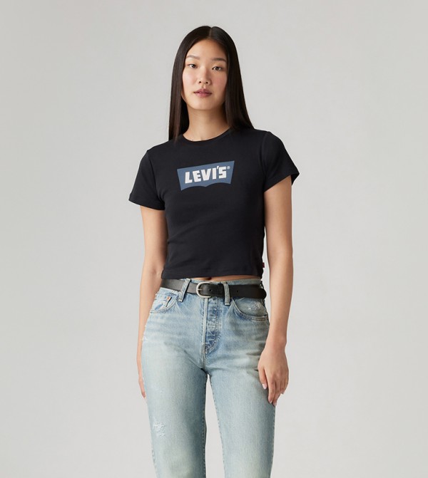 Logo Printed Short Sleeves Crop T-Shirt