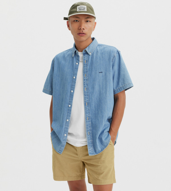 Washed Button-Down Collar Denim Shirt