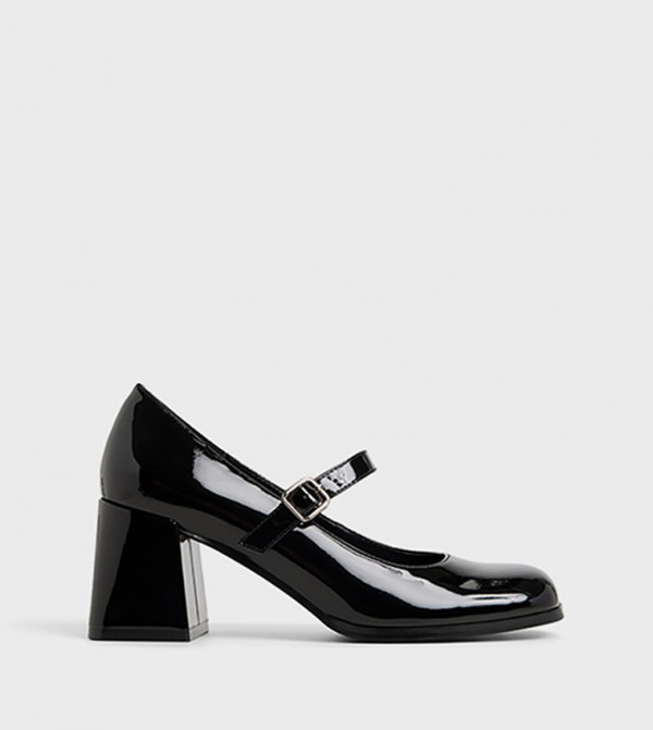 ADDELE Buckle Detail Block Heel Pumps