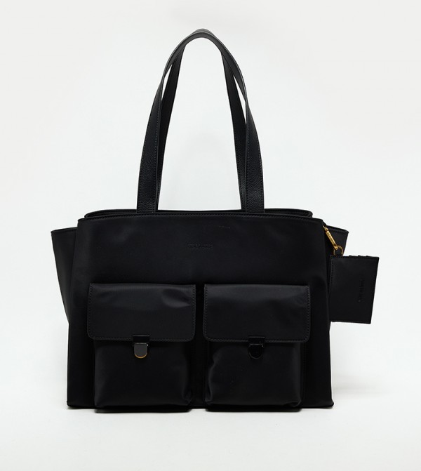 Solid Front Pocket Tote Bag