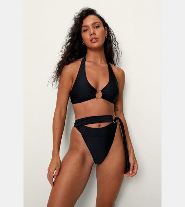 Color Block Plunge High Waisted Bikini Set