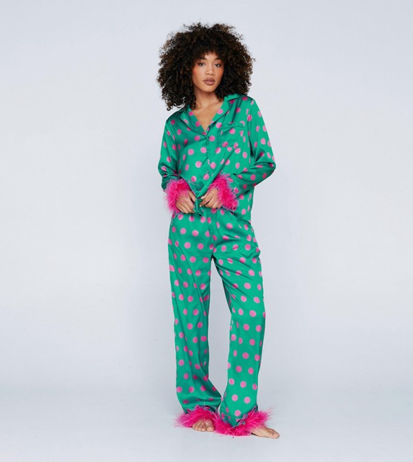 Satin Ruffle Pajama Pants Set