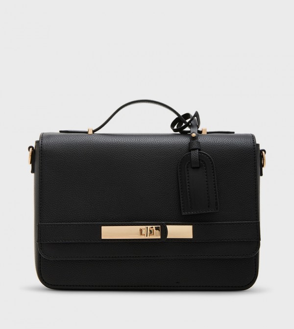 Textured Flap Top-Handle Bag