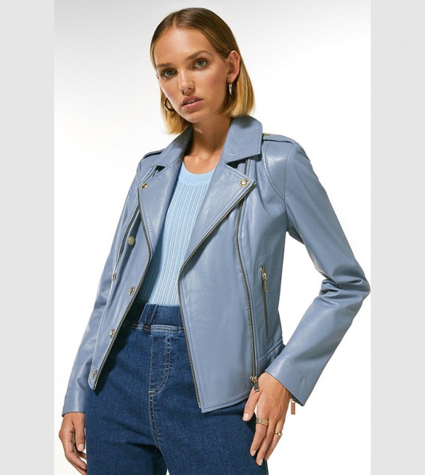 Pale blue shop biker jacket