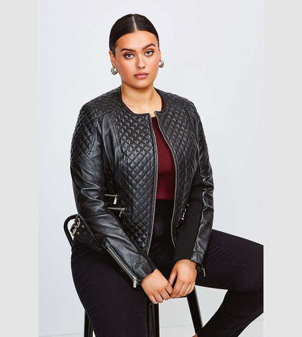 Leather Quilted Bomber Jacket | Karen Millen