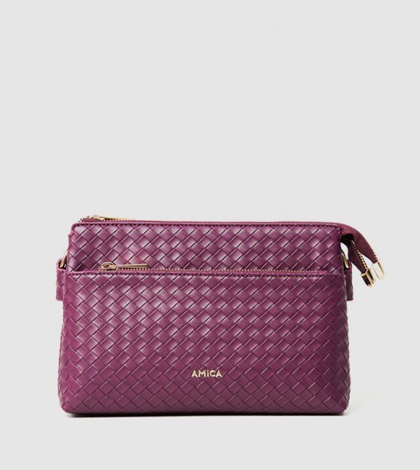 Weaved Zippered Crossbody Bag
