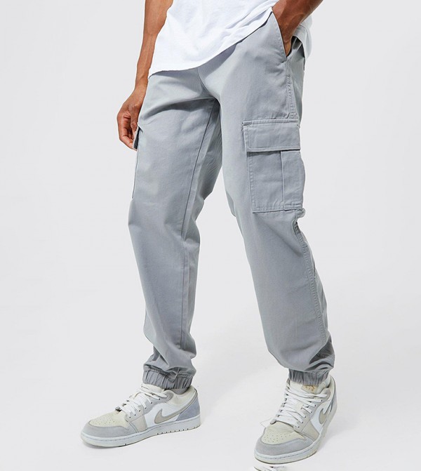 Elastic Waist Straight Fit Cargo Trousers