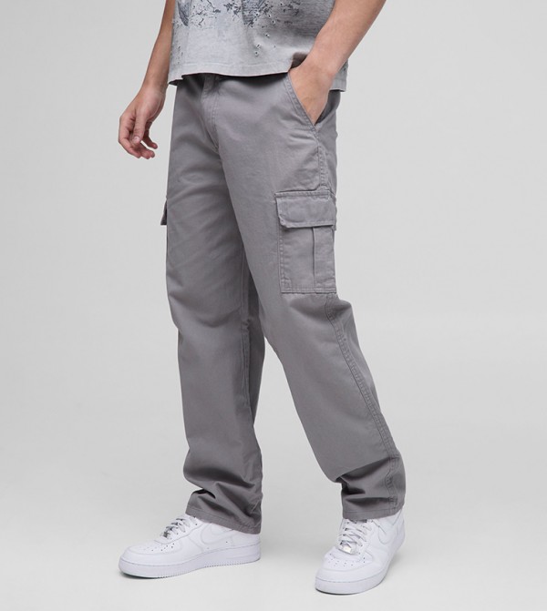 Mid Rise Straight Fit Twill Cargo Trousers