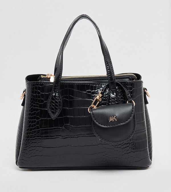 Textured Satchel Bag with Coin Pouch