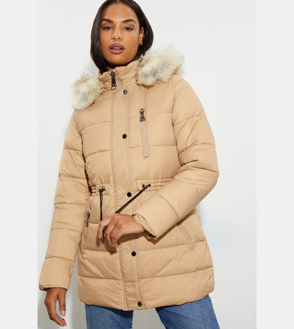 Padded coat shop faux fur hood