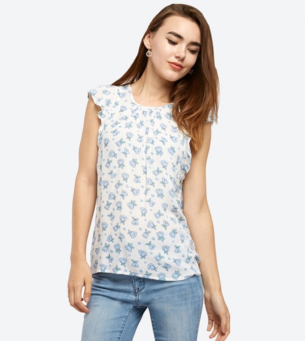 Sleeveless Printed Top - White AR-8319-4314