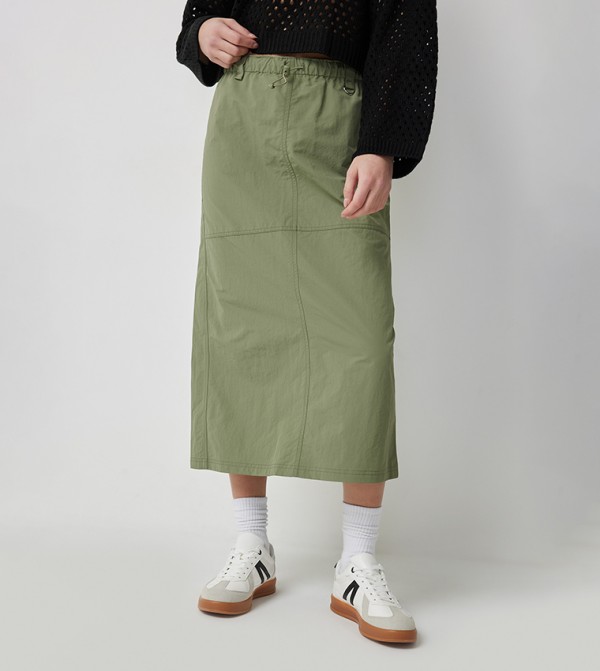 Solid Elastic Waist Parachute Skirt