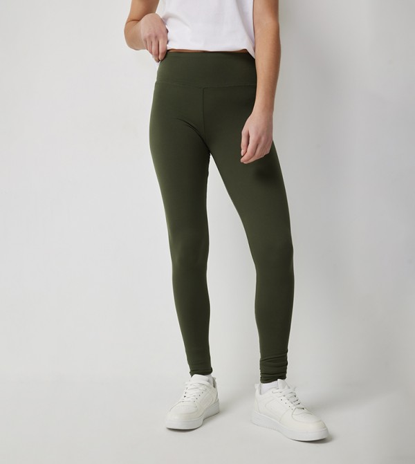 Solid Elastic Waist Leggings