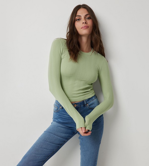 Ribbed Long Sleeves Cropped Top