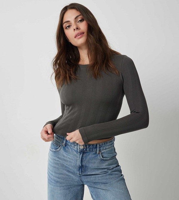 Ribbed Long Sleeves Cropped Top
