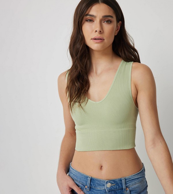 Solid V-Neck Crop Top