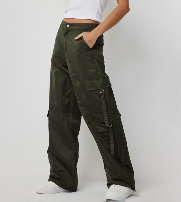 Solid Cargo Parachute Pants