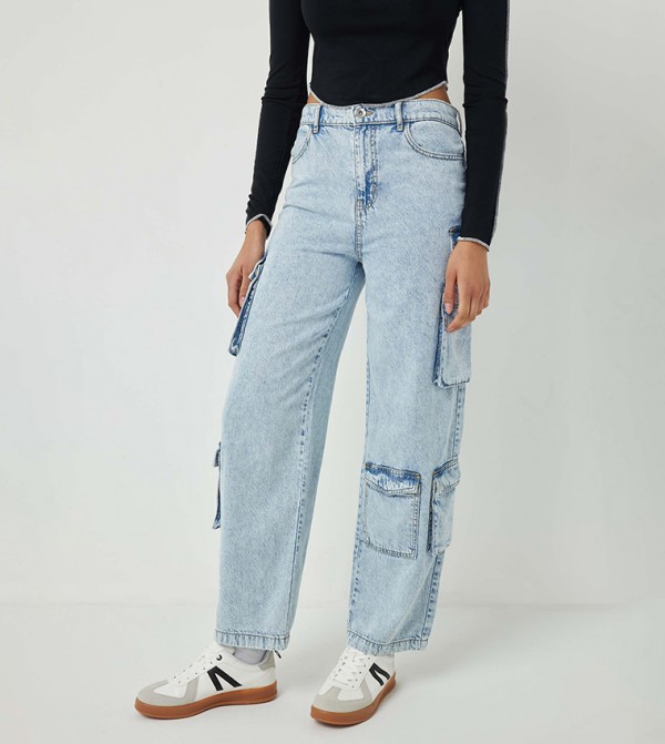Washed High Rise Wide Leg Jeans