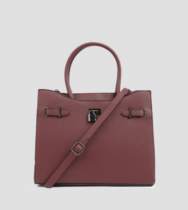 Textured Tote Bag with Padlock