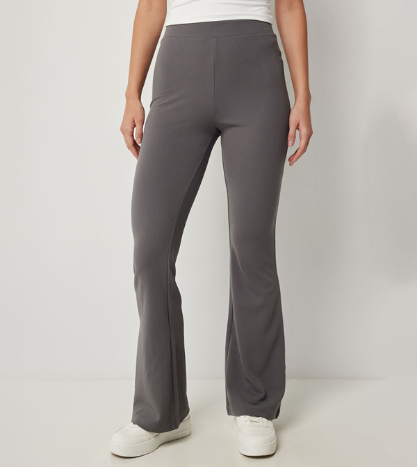 Solid Crepe Knitted Flared Pants