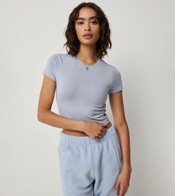 Solid Crew Neck Cropped T-Shirt