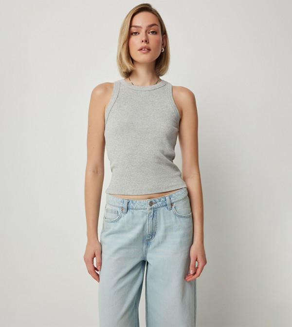 Ribbed Crew Neck Tank Top