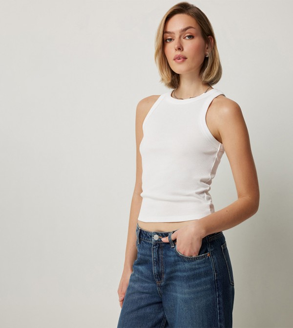 Ribbed Crew Neck Tank Top