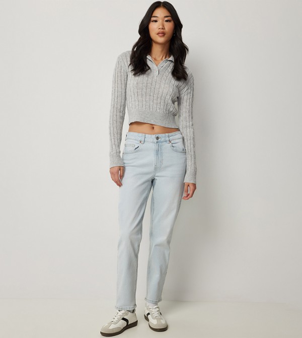 Washed High Rise Mom Fit Jeans