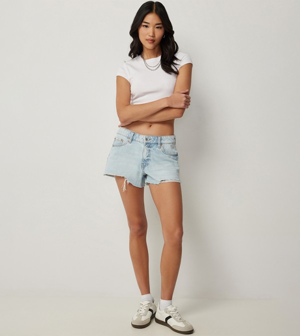 Ripped Mid Rise Denim Shorts