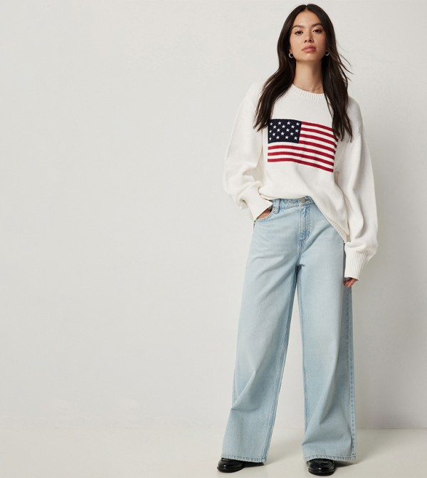 Washed Mid Rise Wide Leg Jeans