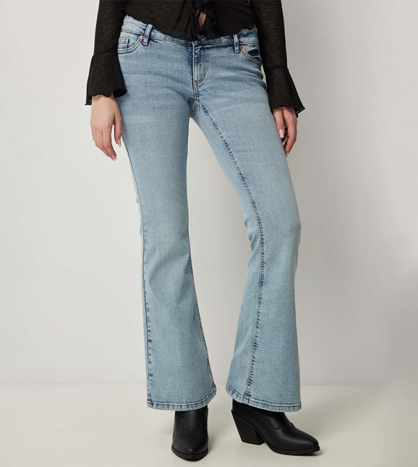 Faded Low Rise Flared Jeans